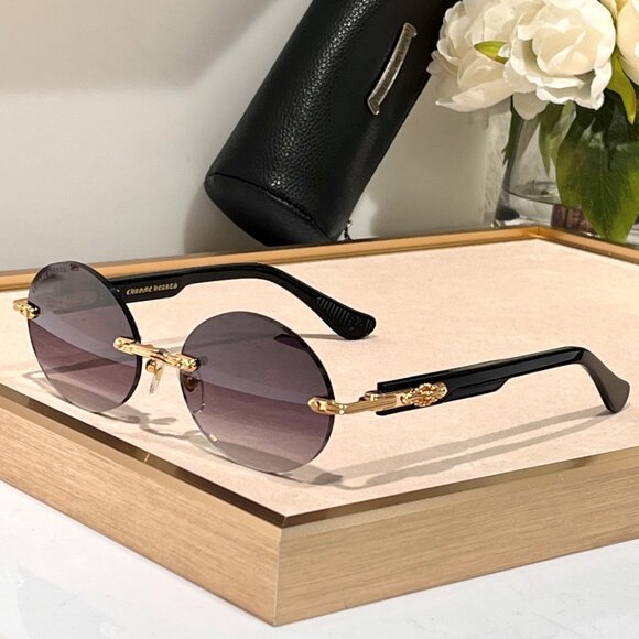 Chrome Hearts Round Sunglasses with Gold Detailing and Case - Picture 1 of 5